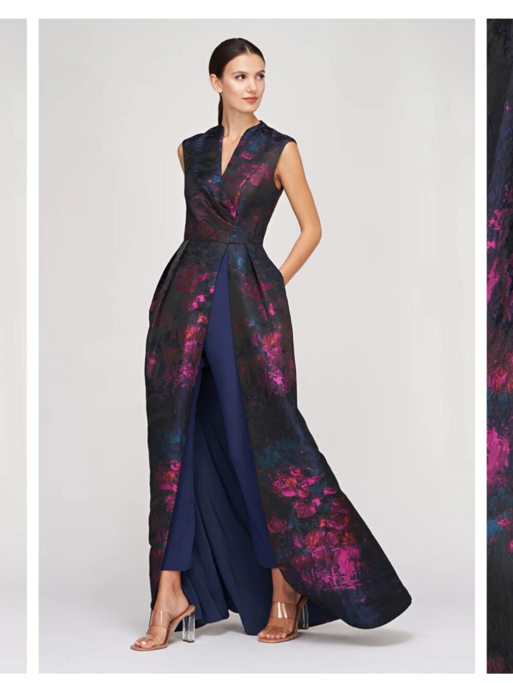 Kay Unger Wilhelmina Walk thru Jumpsuit -  Dark ink And Magenta Floral.